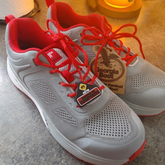 Men's Gray and Red George Shoes With Composit Toe, Size 9.5 - Picture 4 of 5